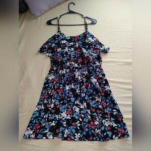 ELLE Black Colorful Floral Spaghetti Strap Layered Flounce Sundress Size M